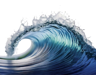 Stunning turquoise ocean wave crashing, isolated on white.  Captures power, fluidity, and natures beauty. Ideal for travel, environmental, or abstract designs.