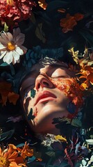 Floral Face: A Surreal Portrait in Vibrant Hues