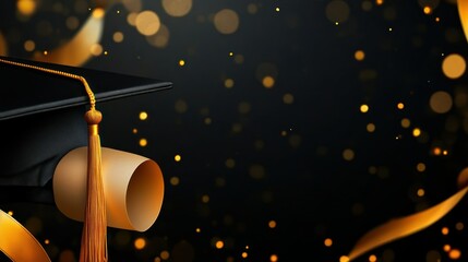 Graduation cap, diploma, celebration, dark background