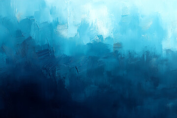 An Abstract Painting Featuring a Harmonious Blend of Teal and Navy Blue Tones