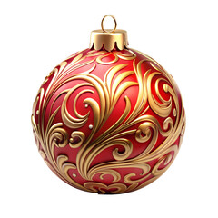 3D Red Christmas Ornament with Golden Swirl Pattern