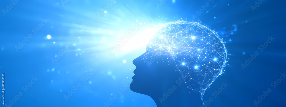 Poster brain power: a luminous visualization of the human brain illuminates with glowing energy, representi