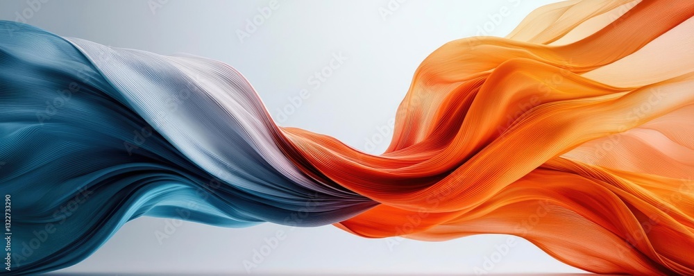 Poster minimalist graphic design abstract background concept. abstract silky waves in blue and orange creat