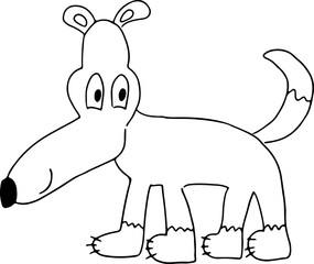 standing smiling funny dog with long muzzle with playful eyes looking at camera