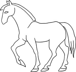 outline of a standing horse with one raised hoof, side view full length