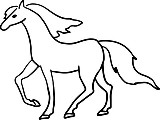 Obraz premium outline of a standing horse with one hoof raised and its mane flying in the wind side view full length