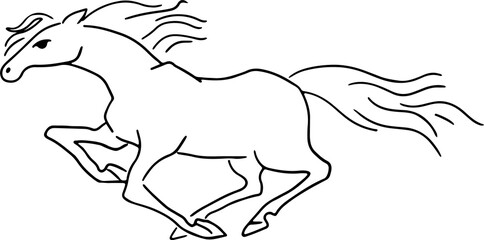outline of a galloping horse with a developing mane side view full length