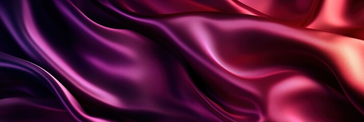 Obraz premium Black dark purple red burgundy maroon magenta pink rose abstract background Curtain. Silk satin fabric. Silky shine glitter. Soft folds wavy line. elegant luxury festive romantic , Wide Banner 