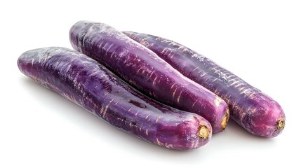 Purple carrots over white background
