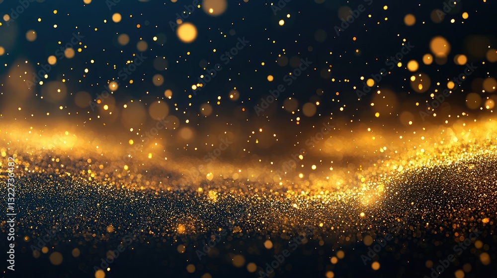 Poster minimalist graphic design abstract background concept. a shimmering wave of golden particles on a da