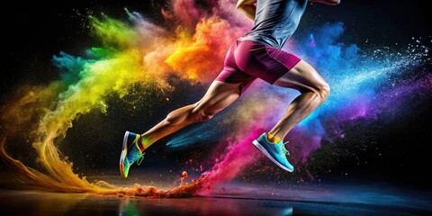 Colorful Powder Run, Athlete Legs, Closeup, Action Shot, Running Competition, Fitness, Sport Photography