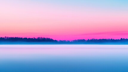 Fototapeta premium Digital watercolor painting abstract background idea. Breathtaking sunset over calm waters with serene colors and distant trees reflected.