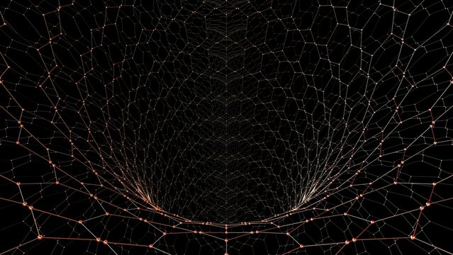 A tunnel of golden grids.