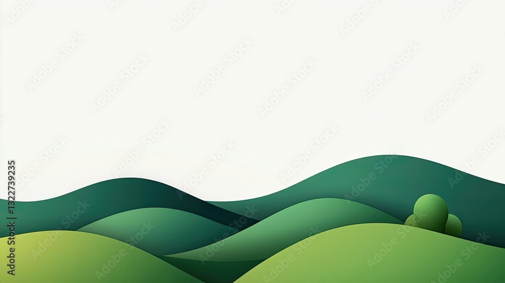 Poster abstract landscape background concept. stylized green hills create a serene backdrop with soft curve
