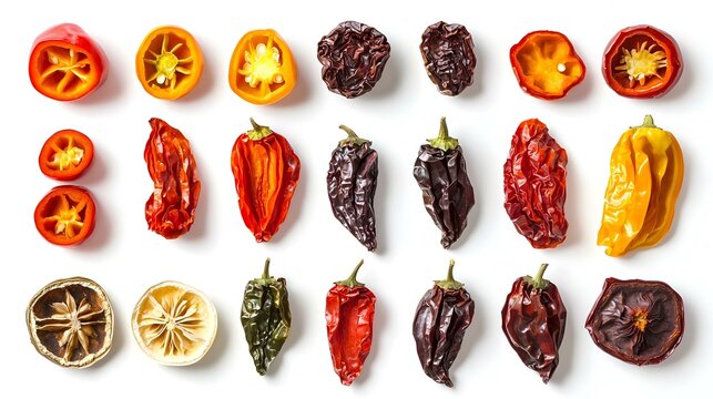 Assorted Hot Peppers Isolated on White Background