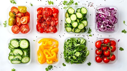 Fresh Vegetables in Plastic Containers Isolated on White Background