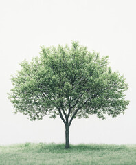 Obraz premium solitary tree with lush green foliage stands on grassy field