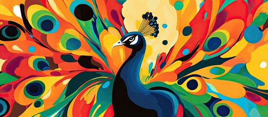 Fototapeta premium Colorful Abstract Peacock with Vibrant Feather Display in Art