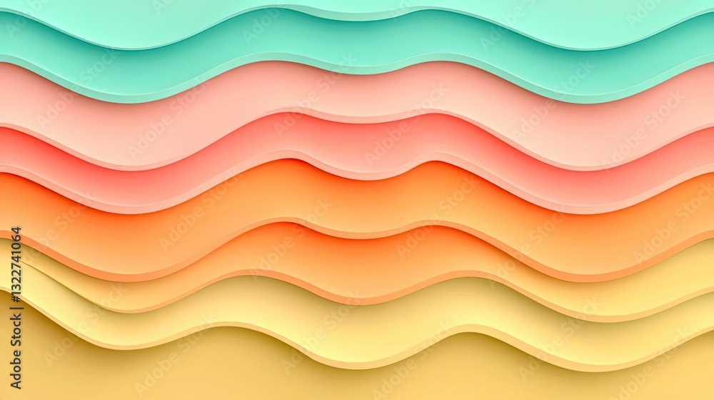 Poster minimalist graphic design abstract background concept. colorful layered waves in pastel shades creat