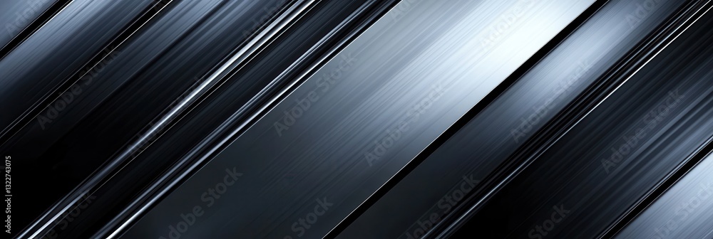 Fototapete Dynamic metallic background with sleek diagonal lines glowing at the intersection and fading to dark on the right for text placement