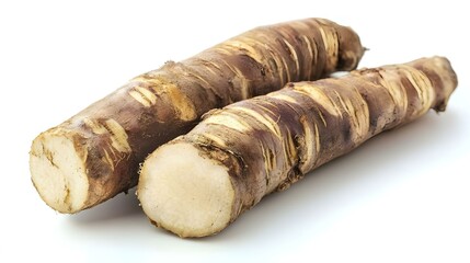 two yucca roots isolated on white background