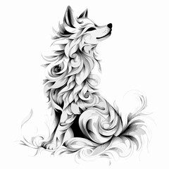 Obraz premium Elegant black and white wolf illustration with intricate details