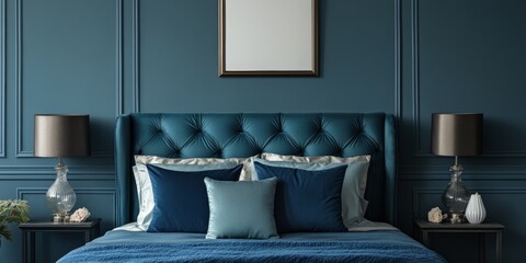 Elegant bedroom with teal walls, plush bedding, and stylish lighting creates a serene atmosphere for relaxation and rest
