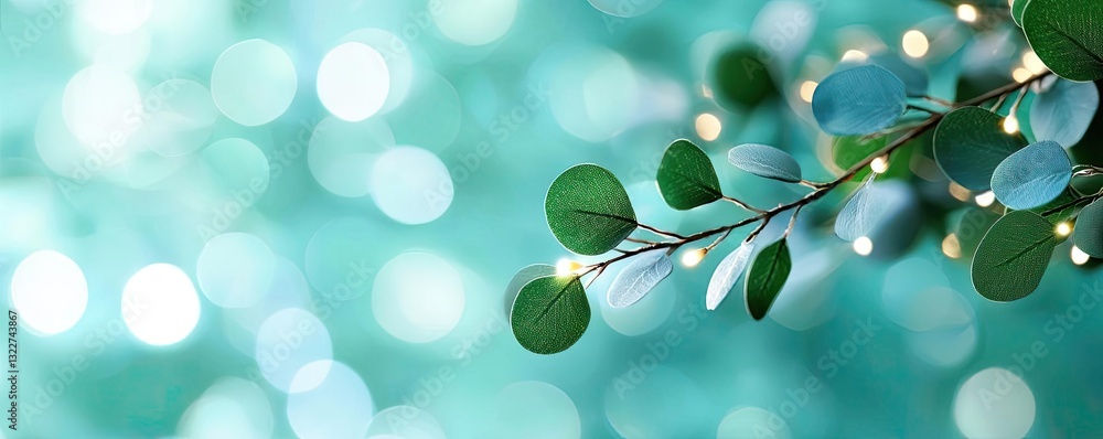 Poster minimalist graphic design abstract background concept. a delicate branch with green leaves and soft 