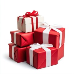 Obraz premium Festively Wrapped Gift Boxes with Red and White Ribbon for Celebration and Holiday Occasions