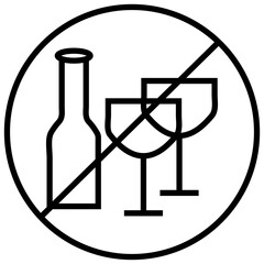 No Alcohol Icon with Transparent Background – Prohibited Drinking Symbol, Wine Glass and Bottle Ban, Alcohol-Free Zone, Health and Safety Sign for Awareness