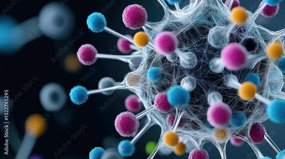 Aufkleber microscopic marvel: an intricate, three-dimensional rendering of a virus particle, showcasing vibran
