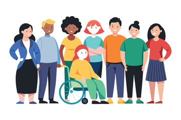 Obraz premium A company of women with children of different ages, different ethnicity, many body shapes, limited mobility