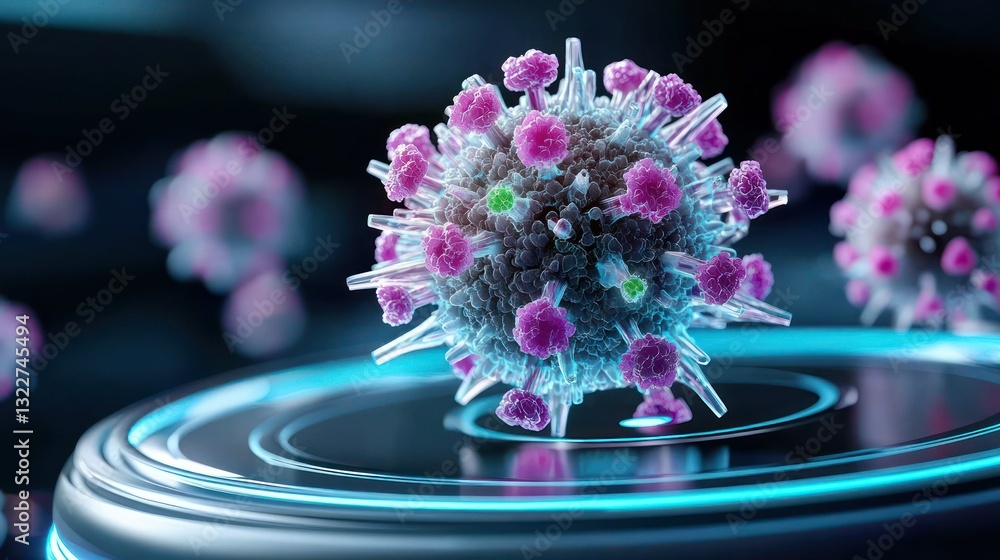 Aufkleber microscopic menace: a highly detailed, photorealistic 3d rendering of a virus, displaying intricate 