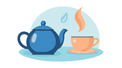A Cozy Tea Time: Blue Teapot and Orange Cup