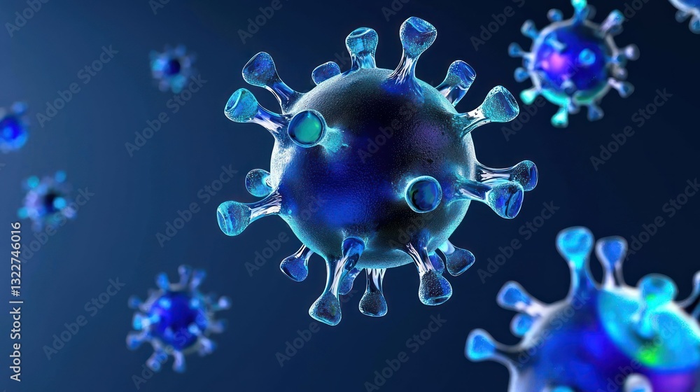 Aufkleber microscopic menace: a close-up view of a virus particles, showcasing their complex structures and po