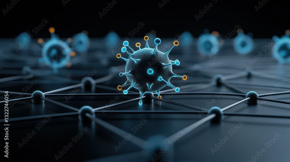 Aufkleber microscopic menace: a detailed, artistic rendering of a microscopic virus, the central focus set ami