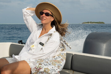 Enjoying a sunny boat ride in a coastal paradise