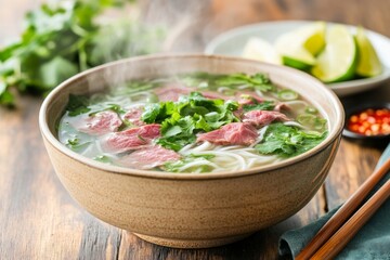 Authentic Vietnamese Pho with Fresh Herbs and Spices