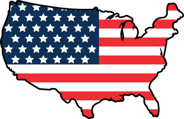 usa map with american flag, patriotic united states silhouette, stars and stripes america map illustration