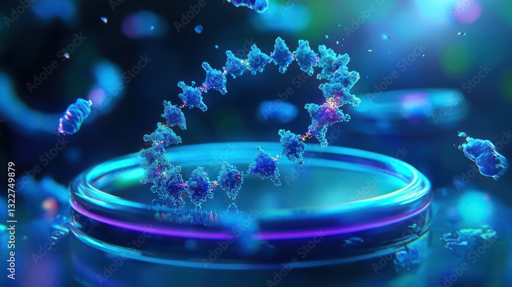 Poster decoding the code of life: a mesmerizing, artistic rendering of a dna strand unraveling and reformin