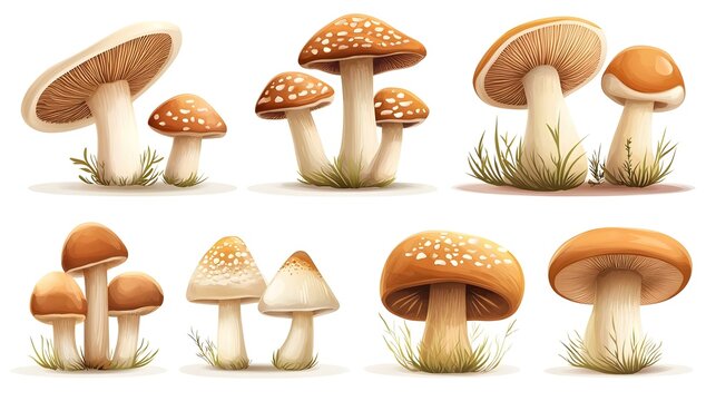 Kumpulan Jamur Alami Ilustrasi Terisolasi Dengan Latar Belakang Putih
