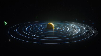 Obraz premium Celestial Symphony: a cosmic dance of planets in our solar system, depicted with vibrant artistry, set against a deep space background.