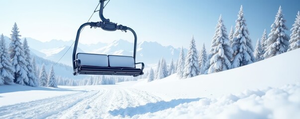 Close-up view of ski lift chair, pure white backdrop, vacation, winter sports