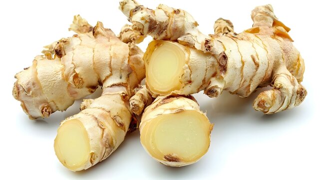 Jahe Segar Utuh dan Potongan Terisolasi Latar Belakang Putih