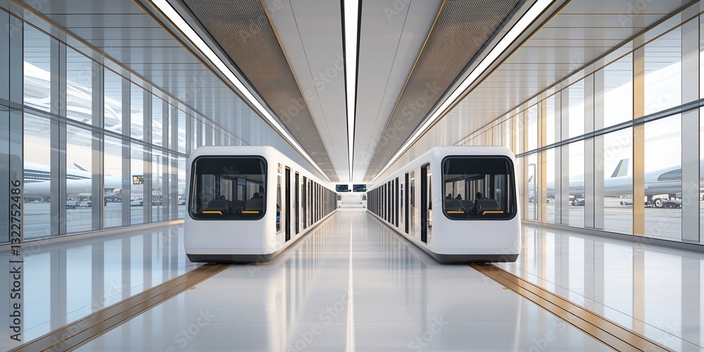 Poster 5g networks mobility concepts. modern transit station with sleek design and large windows.