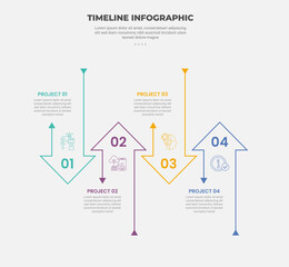 Fototapeta premium timeline infographic outline style with 4 point template with creative arrow container up and down balance for slide presentation