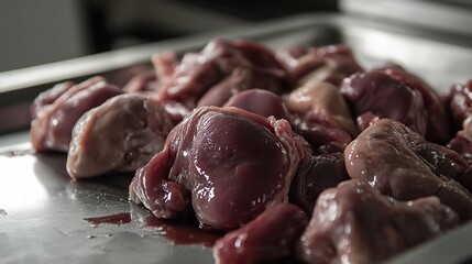 Fresh raw chicken innards on a tray