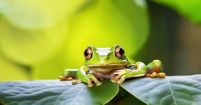 Red-eyed tree frog in its natural habitat in the Caribbean rainforest. Wildlife endangered species. Awesome colorful frogs collection. Agalychnis callidryas, known as the red-eyed treefrog.