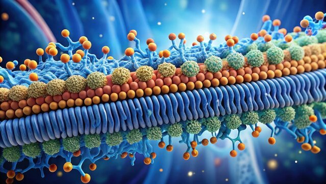 Microscopic View of a Cellular Membrane with Integral and Peripheral Proteins, Phospholipids, and Receptor Sites