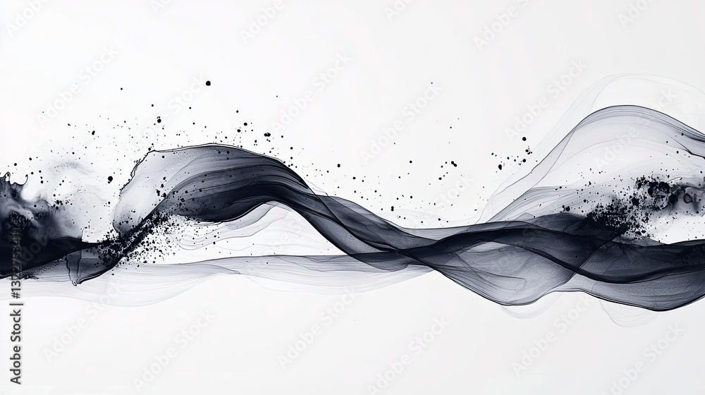 Poster ink illustration abstract background idea. abstract flowing black smoke creating an artistic wave on